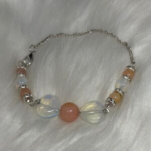 Genuine Opal Heart Bow Link Bracelet made with stainless steel